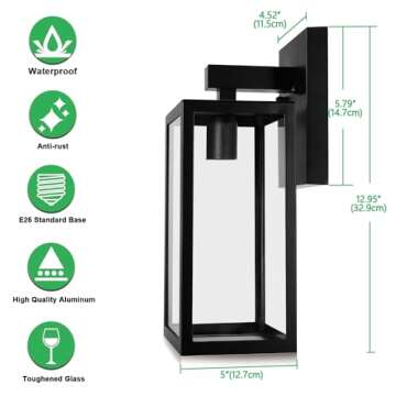 MAXvolador Outdoor Wall Lantern, Exterior Waterproof Wall Sconce Light Fixture, Black Anti-Rust Wall Mount Light with Clear Glass, E26 Base Wall Lamp
