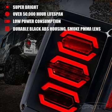 Xprite LED Tail Lights Smoked Lens for Jeep Wrangler 2007-2018