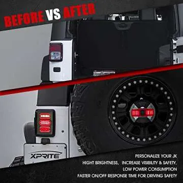 Xprite LED Tail Lights Smoked Lens for Jeep Wrangler 2007-2018