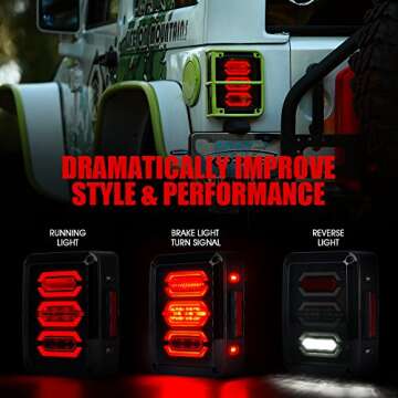 Xprite LED Tail Lights Smoked Lens for Jeep Wrangler 2007-2018