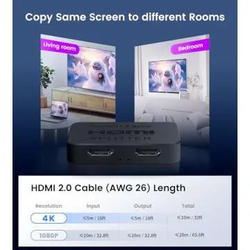 avedio links HDMI Splitter 4K@60Hz, HDMI Splitter 1 in 2 Out, HDMI Splitter for 2 Same Screen Only Mirror Screens, Support 3D Dol-by Vision Atmos HDMI2.0b, HDCP2.2, 18.5Gbps, Auto Scaling,FullHD 1080P