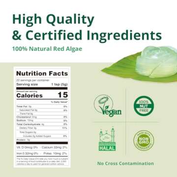 LIVING JIN Agar Agar Powder, 4 oz. Plant-Based Gelatin Powder, Vegan Agar Agar, Vegan Jello, Sugar-Free, 100% Natural Red Algae