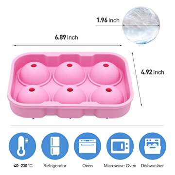 Silicone Round Ice Cube Tray Bourbon Ice Cube Molds Ice Ball Maker Mold with Lid Big Ice Cubes for W...