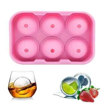Silicone Round Ice Cube Tray Bourbon Ice Cube Molds Ice Ball Maker Mold with Lid Big Ice Cubes for Whiskey Cocktails Bourbon 6-Cavity Sphere Ice Mold Ball Maker (Light Pink Round, 1 pack)