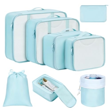 DIMJ Packing Cubes for Travel - 8 Piece Luggage Organizer Set with Makeup Bag