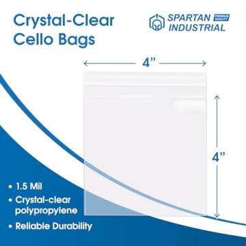 Spartan Industrial - 4" X 4" (1000 Count) Crystal Clear Resealable Cello Poly Bags for Jewelry, Trea...