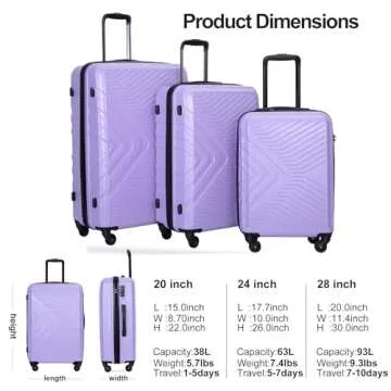 Travelhouse Luggage Sets, Expandable Hardside Suitcases 24in/28in, Carry on 20in,3 Piece Set Travel Luggages Clearance with Double Spinner Wheels TSA Lock Lightweight (1065-Purple)