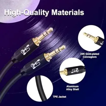 SHD Aux Cable, 3.5mm Audio Cable Aux for Car Auxiliary Audio Stereo Cable 3.5mm Cord Premium Sound Dual Shielded with Gold Plated Connectors-10Feet