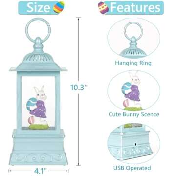 Easter Bunny Lighted Snow Globe Lantern, Easter Decorations Spring Snow Globe with Swirling Glitter, Spring Holiday Easter Decor for Home Tabletop Decorations (Easter Bunny and Eggs)