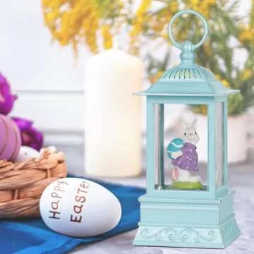 Easter Bunny Lighted Snow Globe Lantern, Easter Decorations Spring Snow Globe with Swirling Glitter, Spring Holiday Easter Decor for Home Tabletop Decorations (Easter Bunny and Eggs)