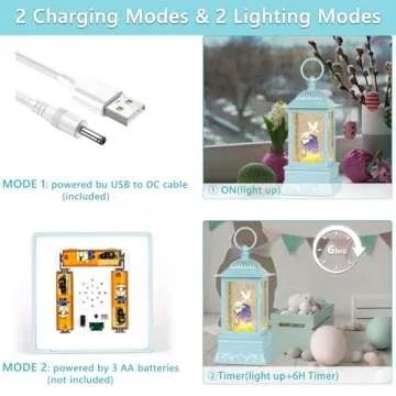 Easter Bunny Lighted Snow Globe Lantern, Easter Decorations Spring Snow Globe with Swirling Glitter, Spring Holiday Easter Decor for Home Tabletop Decorations (Easter Bunny and Eggs)