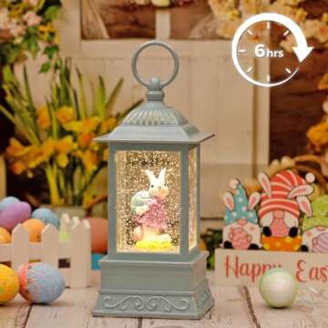 Easter Bunny Lighted Snow Globe Lantern, Easter Decorations Spring Snow Globe with Swirling Glitter, Spring Holiday Easter Decor for Home Tabletop Decorations (Easter Bunny and Eggs)