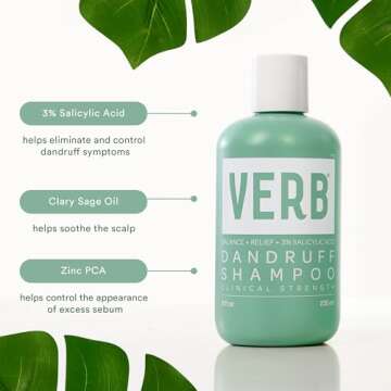 VERB® Dandruff Shampoo - for Gentle Cleansing and Clinical Strength Dandruff Relief with 3% Salicylic Acid, 8 oz