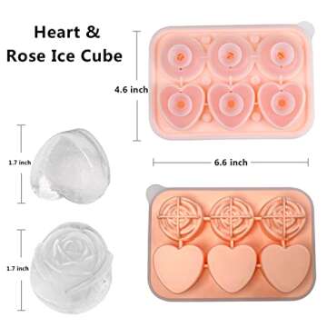 Rose Ice Cube Mold, Heart Shapes Ice Cube Tray, Silicone Ice Mold Fun Shapes with Clear Funnel-type ...