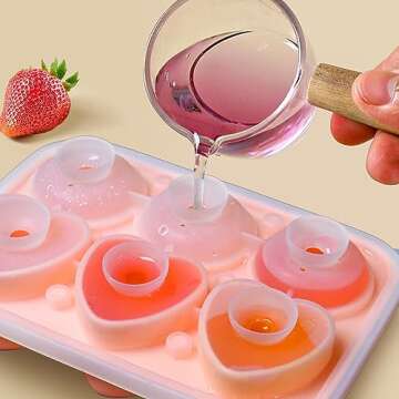 Rose Ice Cube Mold, Heart Shapes Ice Cube Tray, Silicone Ice Mold Fun Shapes with Clear Funnel-type Lid, 3 Heart & 3 Rose Ice Balls for Chilling Whiskey Cocktails Drinks, Pink