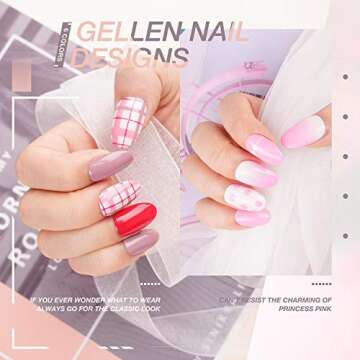 Gellen Gel Colors Nail Polish Set - Solid Colors Daisy Pinks Grays, Long Lasting Gel Nail Colors Nai...