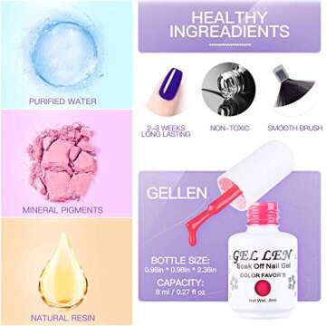 Gellen Gel Colors Nail Polish Set - Solid Colors Daisy Pinks Grays, Long Lasting Gel Nail Colors Nail Art Manicure Pedicure Kit