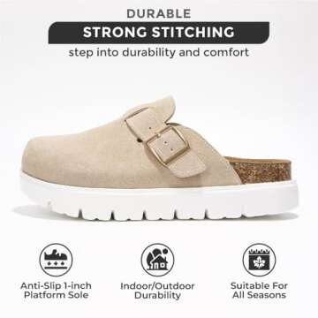 Genuine Leather Platform Clogs with Arch Support for Women