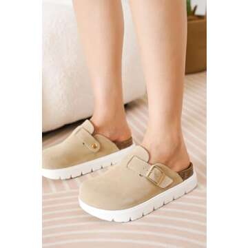 Genuine Leather Platform Clogs with Arch Support for Women