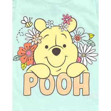 Disney Winnie the Pooh Floral Toddler Girls T-Shirt and Twill Shorts Outfit Set Winnie The Pooh Blue 5T