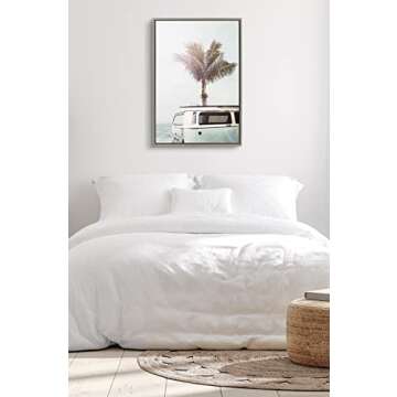 Kate and Laurel Sylvie Blue Beach Van Framed Canvas Wall Art by Amy Peterson Art Studio, 23x33 Gray,...