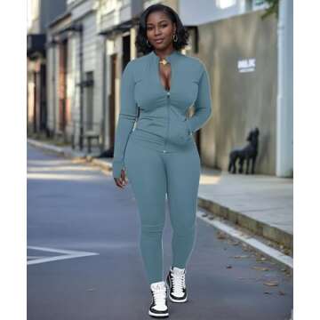 UOUA Two Piece Outfits Women Tracksuit Sets Long Sleeve Zip Up Jacket & Leggings for Gym Workout Set...