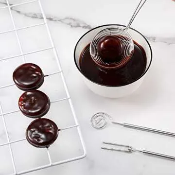 Patelai 4 Pieces Candy Dipping Chocolate Tools Set 3-prong Dipping Fork, Fondue Fork, Spear, Slotted Spoon for Handmade Chocolates, Pralines and Truffles