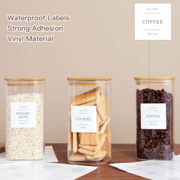 CZZGSM 3 Pack Square Glass Kitchen Storage Jars with Airtight Bamboo Lids and 132 Pantry Labels - 54oz Glass Canisters with Wood Lids - Glass Food Storage Containers for Sugar, Rice, Pasta, Cereal