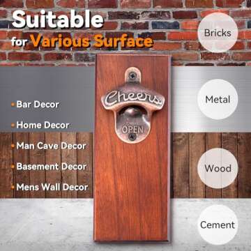 Gifts for Men Dad, Magnetic Beer Bottle Opener Wall Mounted with Auto Catch, Unique Beer Gifts for Men Him Boyfriend Grandpa Husband Uncle, Cool Gadgets for Birthday Housewarming Presents