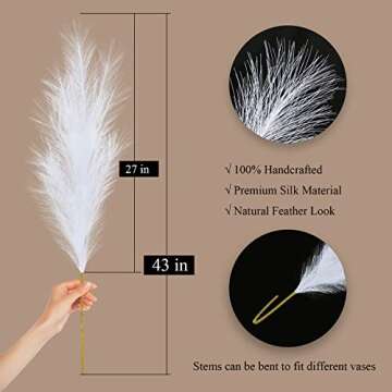 Faux Pampas Grass Decor Tall (4 Stems), 43'' Extra Large Fluffy Realistic Artificial Pampas Grass, T...