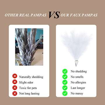 Faux Pampas Grass Decor Tall (4 Stems), 43'' Extra Large Fluffy Realistic Artificial Pampas Grass, Trending Boho/Rustic Decor for Home, Outdoor Event, Wedding Flower Arrangements (White)