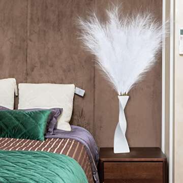 Faux Pampas Grass Decor Tall (4 Stems), 43'' Extra Large Fluffy Realistic Artificial Pampas Grass, Trending Boho/Rustic Decor for Home, Outdoor Event, Wedding Flower Arrangements (White)