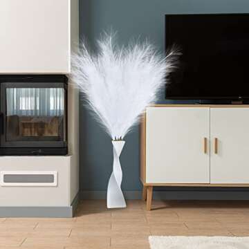 Faux Pampas Grass Decor Tall (4 Stems), 43'' Extra Large Fluffy Realistic Artificial Pampas Grass, Trending Boho/Rustic Decor for Home, Outdoor Event, Wedding Flower Arrangements (White)