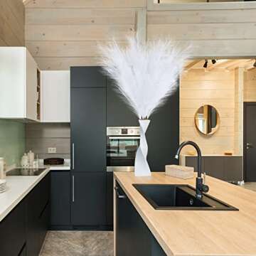 Faux Pampas Grass Decor Tall (4 Stems), 43'' Extra Large Fluffy Realistic Artificial Pampas Grass, Trending Boho/Rustic Decor for Home, Outdoor Event, Wedding Flower Arrangements (White)