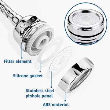 Kitchen Faucet Aerator Sink Tap Sprayer Head, 3 Molds Adjustable Faucet Sprayer, 360° Rotatable Faucet Extension Tubes, Booster, Water Saving and Anti-Splash
