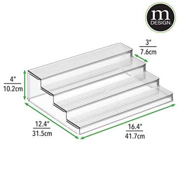 mDesign Plastic Adjustable, Expandable 4-Tier Kitchen Cabinet, Pantry, Shelf Organizer/Spice Rack - Storage for Spice Bottles, Jars, Seasonings, Baking Supplies, Lumiere Collection - Clear