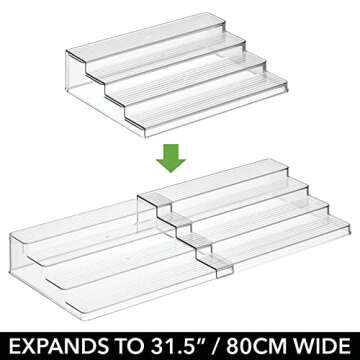 mDesign Plastic Adjustable, Expandable 4-Tier Kitchen Cabinet, Pantry, Shelf Organizer/Spice Rack - Storage for Spice Bottles, Jars, Seasonings, Baking Supplies, Lumiere Collection - Clear