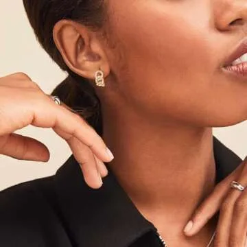 BENEIGE Dainty Huggie Hoop Earrings 14K Gold Plated Cubic Zirconia Link Huggie Earrings CZ Geometric Handmade Sleeper Hoop Earrings for Womens Jewelry Gift