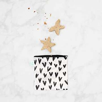 Bumkins Reusable Sandwich and Snack Bags, for Kids School Lunch and for Adults Portion, Washable Fabric, Waterproof Cloth Zip Bag, Travel Pouch, Food-Safe Storage, Large 2-pk Hearts and XOXO