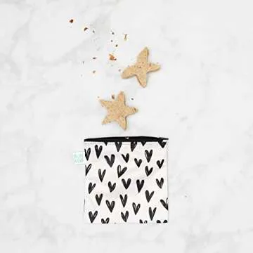 Bumkins Reusable Sandwich and Snack Bags, for Kids School Lunch and for Adults Portion, Washable Fabric, Waterproof Cloth Zip Bag, Travel Pouch, Food-Safe Storage, Large 2-pk Hearts and XOXO