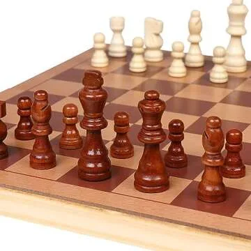 Sterling Games Chess, Checkers, Backgammon Game 3 in 1 Combo Set | 15 inch Wooden Folding Chess Board Game Set for Kids and Adults