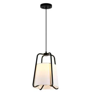 Marduk 11" Wide Pendant with Fabric Shade in Blackened Bronze/White