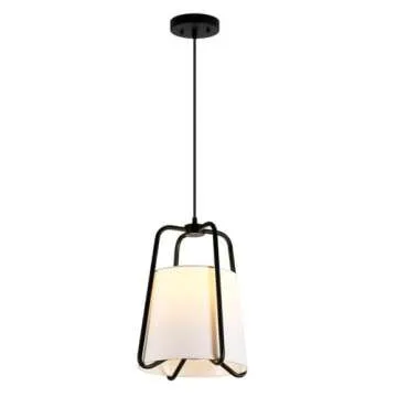 Marduk 11" Wide Pendant with Fabric Shade in Blackened Bronze/White