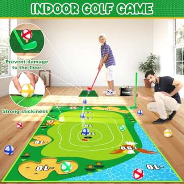 skuone Chipping Golf Toy Game with 2 Clubs, Indoor Outdoor Games for Kids Adults and Family, Sticky ...
