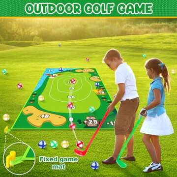 skuone Chipping Golf Toy Game with 2 Clubs, Indoor Outdoor Games for Kids Adults and Family, Sticky Golf Chip Practice Set, Kids Outdoor Play Equipment, Golf Toys for 3 4 5 6 7 8 Year Old Boys Girls