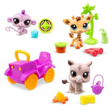 Littlest Pet Shop, Safari Play Pack - Gen 7, Pets #53,#54, #55, Authentic LPS Bobble Head Figure, Co...