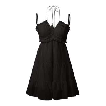 Women Spaghetti Strap Cut Out Mini Sundress Backless Cottagecore Casual Flowy Short Beach 2024 Summer Dresses