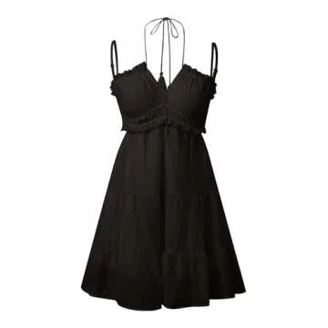 Women Spaghetti Strap Cut Out Mini Sundress Backless Cottagecore Casual Flowy Short Beach 2024 Summer Dresses