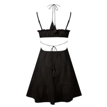 Women Spaghetti Strap Cut Out Mini Sundress Backless Cottagecore Casual Flowy Short Beach 2024 Summer Dresses