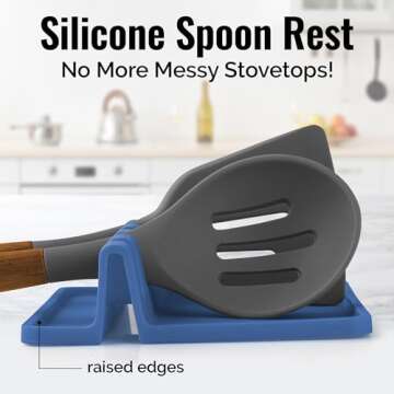 Zulay Kitchen Silicone Utensil Rest with Drip Pad for Multiple Utensils - BPA-Free, Heat-Resistant S...